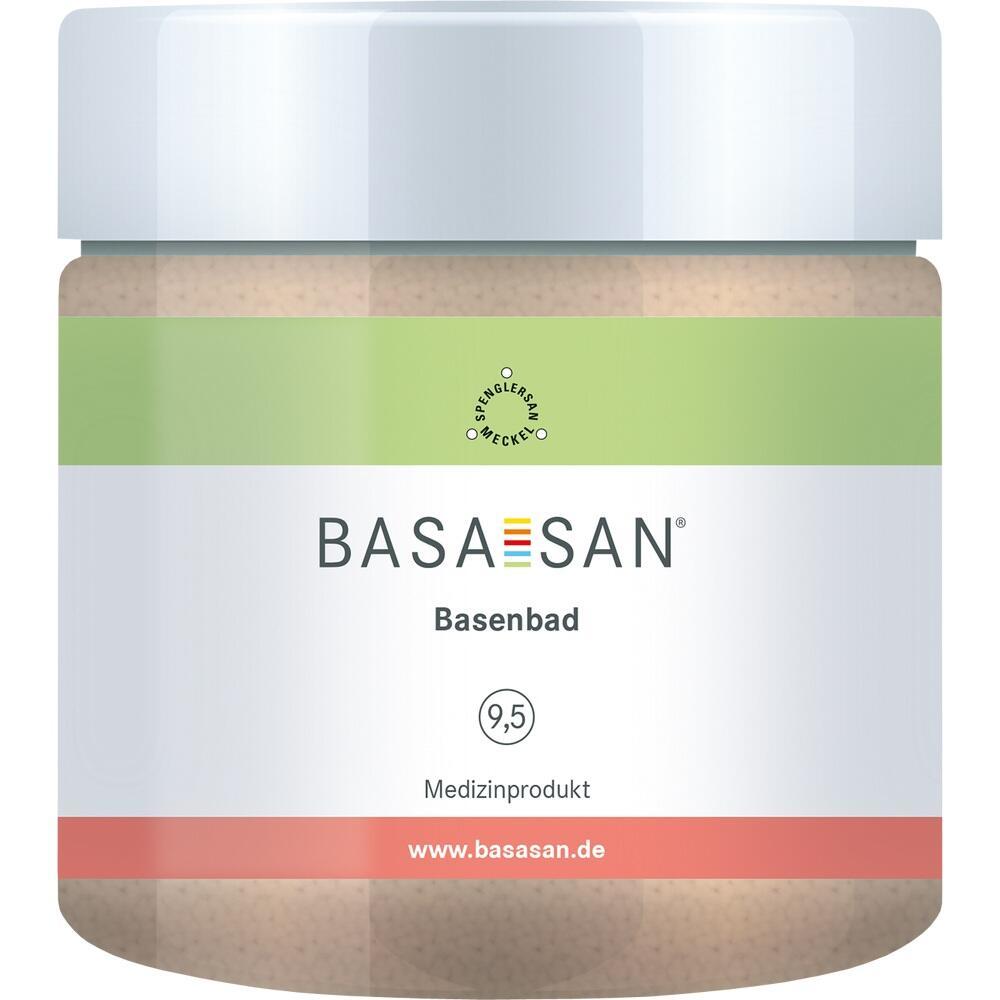 Eine Dose mit der Aufschrift "BASASAN Basenbad", ein Medizinprodukt.